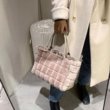 Plaid Shoulder Bags for Women Winter Faux Fur Shopper Bags