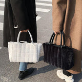 Plaid Shoulder Bags for Women Winter Faux Fur Shopper Bags