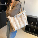 Large Tote Handbags Cotton Woven Shoulder Bags Tassel Shopper Purse