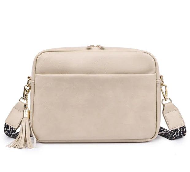 Leopard Adjustable Strap Crossbody Bag Vegan Leather Purse Zipped Handbag