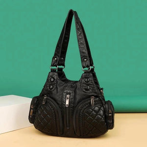 Vintage Soft Leather Shoulder Bag for Women Large Capacity Top-handle Bag