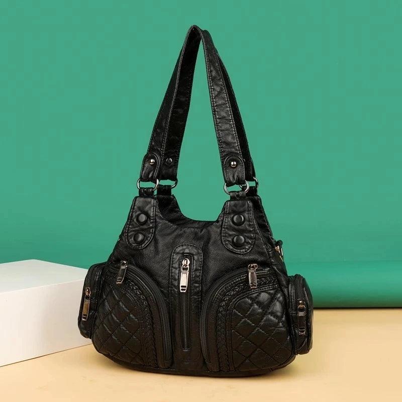 Vintage Soft Leather Shoulder Bag for Women Large Capacity Top-handle Bag