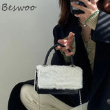 Plush PU Top Handle Bag for Women Chain Shoulder Crossbody Messenger Bag