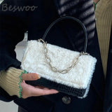 Plush PU Top Handle Bag for Women Chain Shoulder Crossbody Messenger Bag