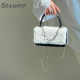Plush PU Top Handle Bag for Women Chain Shoulder Crossbody Messenger Bag