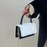 Plush PU Top Handle Bag for Women Chain Shoulder Crossbody Messenger Bag