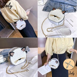 Glitter Circular Shoulder Bag for Girls, Small Crossbody Cat Handbag