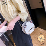 Glitter Circular Shoulder Bag for Girls, Small Crossbody Cat Handbag