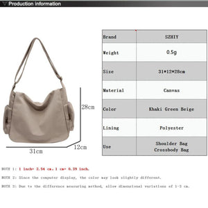 Large Canvas Shoulder Bag Schoolbag Crossbody Purse for Teenagers