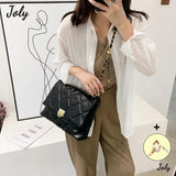 Quilted Chain Strap Shoulder Bag PU Leather Crossbody Bag