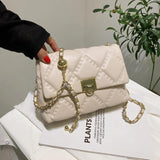 Quilted Chain Strap Shoulder Bag PU Leather Crossbody Bag