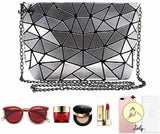 Geometric Luminous Clutch Purse Holographic Leather Crossbody Bag