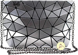 Geometric Luminous Clutch Purse Holographic Leather Crossbody Bag