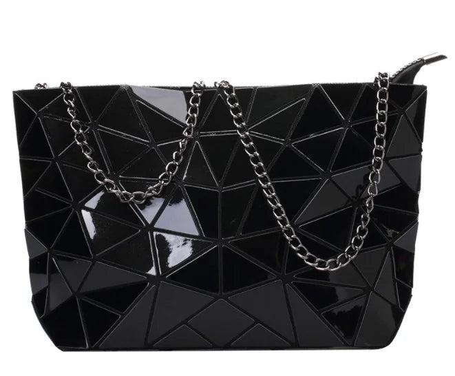 Geometric Luminous Clutch Purse Holographic Leather Crossbody Bag