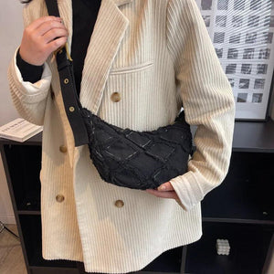 Canvas Hobos Bag Wide Shoulder Belt Handheld Shoulder Bag