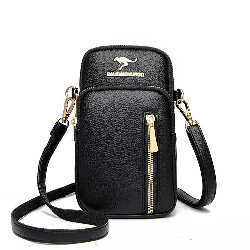 Double-layer Vertical Cell Phone Bags Solid Retro Ladies Shoulder Bag