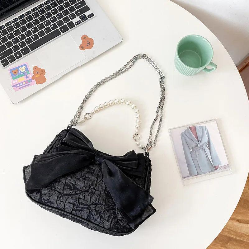 Summer Pearls Chains Shoulder Bag Flap Crossbody Purse Lady Messenger Handbag