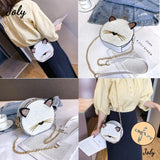 Cat Glitter Circular Shoulder Bag, White Girls Shoulder Bag