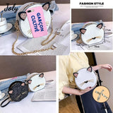 Cat Glitter Circular Shoulder Bag, White Girls Shoulder Bag