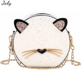 Cat Glitter Circular Shoulder Bag, White Girls Shoulder Bag