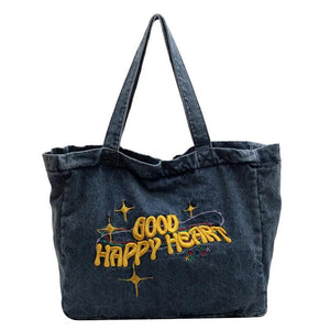 Casual Denim Crossbody Bag Embroidery Female Shoulder Handbag Tote