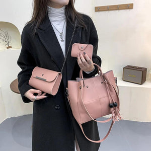 3pcs Women Bag Tassel Shoulder Crossbody PU Leather Handbag