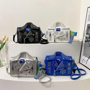 Studded Crossbody Bag Hip Hop Square Satchel