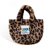 Winter Leopard Plush Bucket Bag Women Handbag Faux Fur