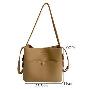 Large Capacity Bucket Bags PU Leather Shoulder Bags Solid Crossbody Bags