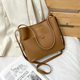 Large Capacity Bucket Bags PU Leather Shoulder Bags Solid Crossbody Bags