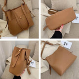 Large Capacity Bucket Bags PU Leather Shoulder Bags Solid Crossbody Bags