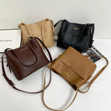 Large Capacity Bucket Bags PU Leather Shoulder Bags Solid Crossbody Bags