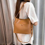 Large Capacity Bucket Bags PU Leather Shoulder Bags Solid Crossbody Bags
