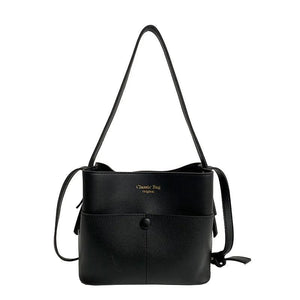 Large Capacity Bucket Bags PU Leather Shoulder Bags Solid Crossbody Bags