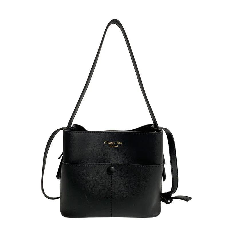 Large Capacity Bucket Bags PU Leather Shoulder Bags Solid Crossbody Bags