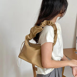 Soft Leather Shoulder Bag Pleated Underarm Zipper Handbag