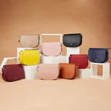 Half Round Crossbody Bag PU Leather Handbag Women Shoulder Purse