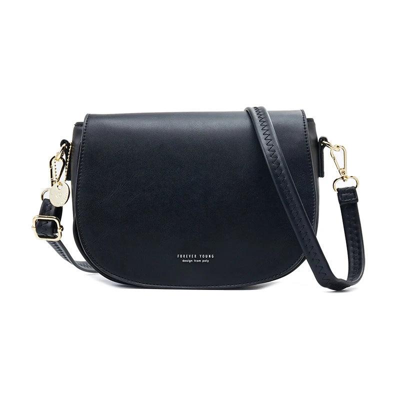Half Round Crossbody Bag PU Leather Handbag Women Shoulder Purse