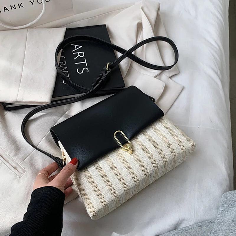 Women's Contrast Woven Crossbody Bag Envelope Shoulder Square Bag WLHB2360