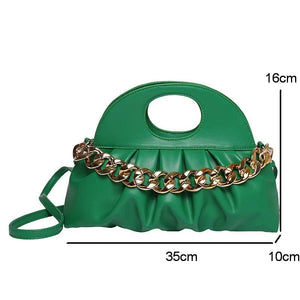 Thick Chain Female Tote Bag Solid PU Leather Crossbody