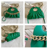 Thick Chain Female Tote Bag Solid PU Leather Crossbody