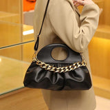 Thick Chain Female Tote Bag Solid PU Leather Crossbody