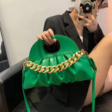 Thick Chain Female Tote Bag Solid PU Leather Crossbody