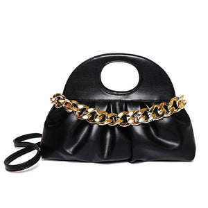 Thick Chain Female Tote Bag Solid PU Leather Crossbody