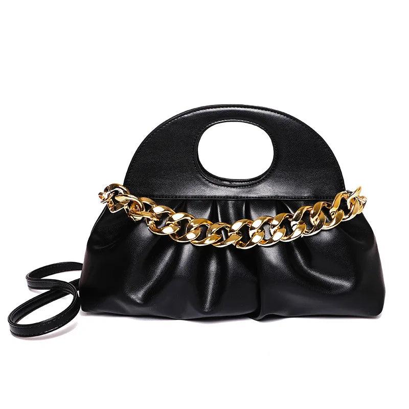 Thick Chain Female Tote Bag Solid PU Leather Crossbody