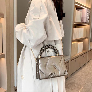 Quilted Nylon Shoulder Bag Chains Crossbody Tote