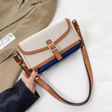 Panelled Shoulder Bag Canvas PU Leather Patchwork Messenger Bag WLHB2474
