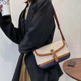 Panelled Shoulder Bag Canvas PU Leather Patchwork Messenger Bag WLHB2474