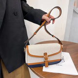 Panelled Shoulder Bag Canvas PU Leather Patchwork Messenger Bag WLHB2474