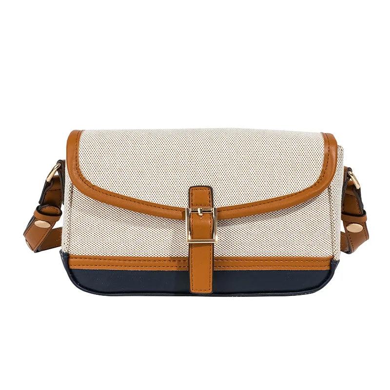 Panelled Shoulder Bag Canvas PU Leather Patchwork Messenger Bag WLHB2474